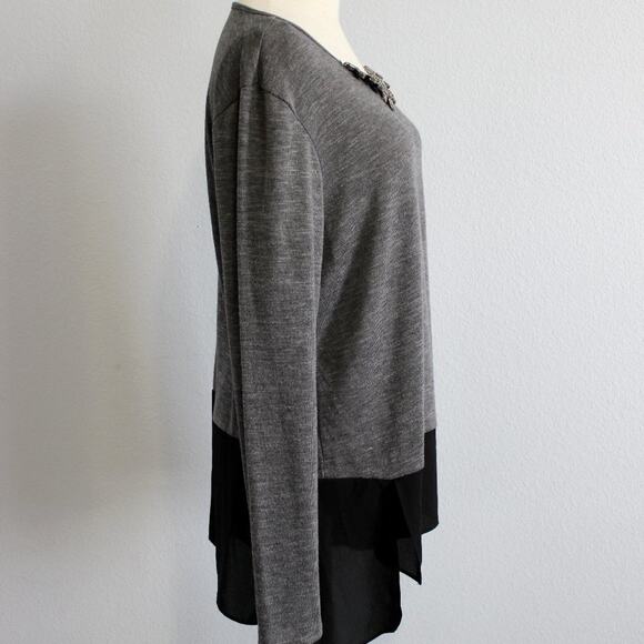 AB Studio Long Sleeve Beaded Waterfall Top with Sheer Hem Size XL - Picture 4 of 6